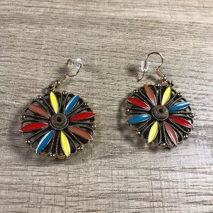 Bohemian Flower Pinwheel Colorful Floral Earrings